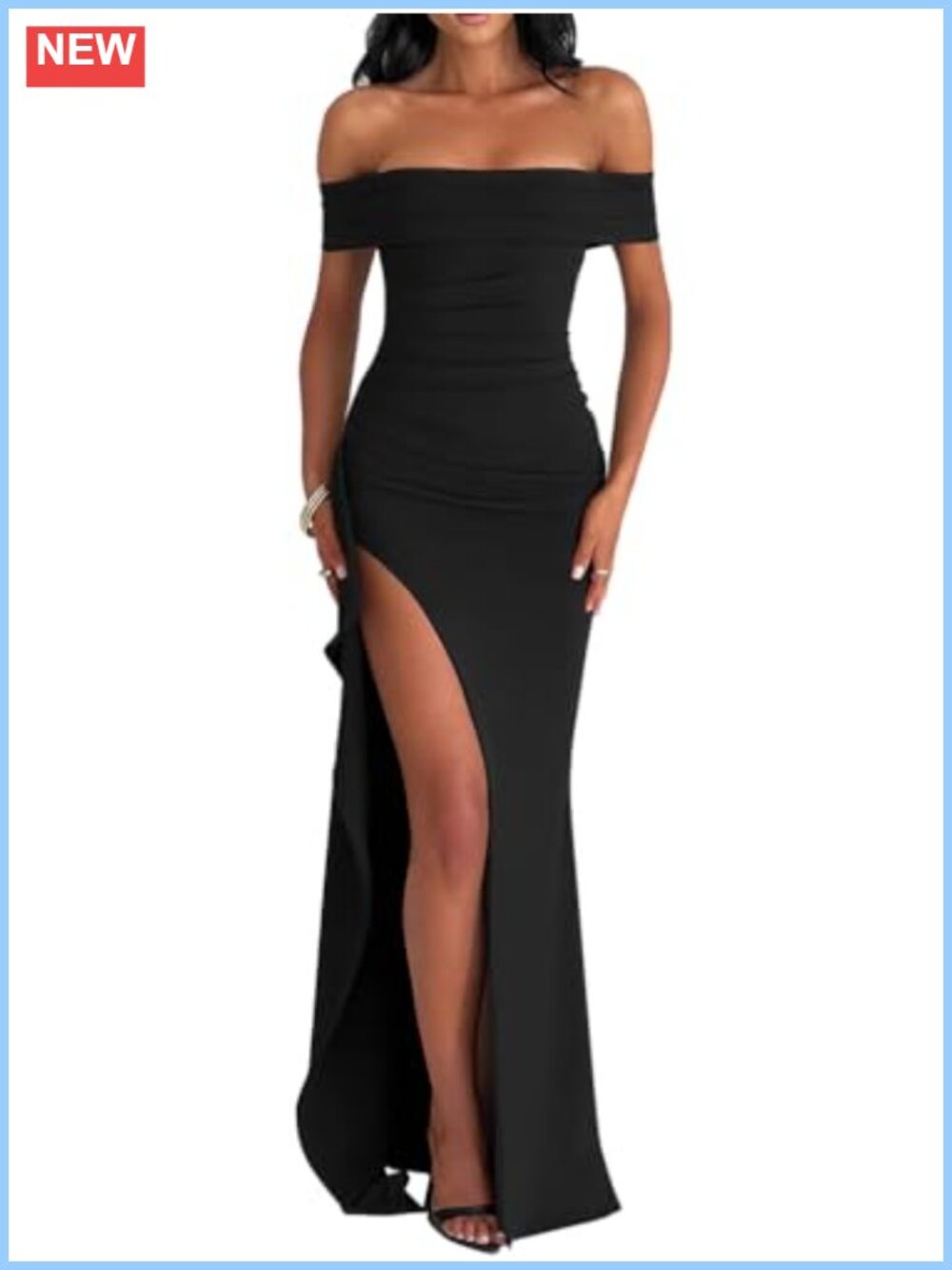 Off Shoulder High Split Fishtail Long Formal Dress Sleeveless Evening Gown